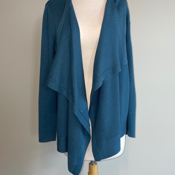 LOFT navy draped open front cardigan - Picture 2 of 7